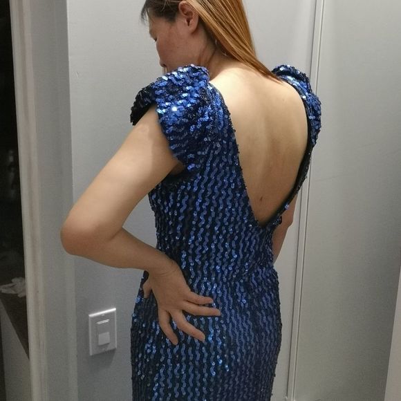 Vintage 80s/90s Blue Sequin Dress Climax Size M - Picture 2 of 9